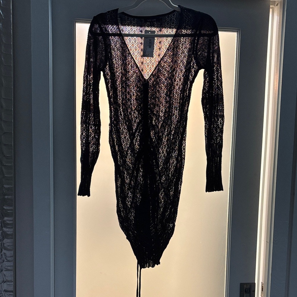 Black Crochet Long Sleeve Coverup dress